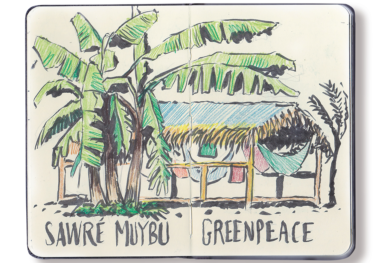 El ilustrador Iván Solbes ha elaborado para Greenpeace ilustraciones de varias escenas en Tapajós con la tribu Mundurukú.