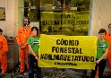 Greenpeace cuelga en la Embajada de Brasil la "futura bandera" del país