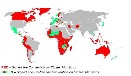 Mapa donde se pueden ver los países que han firmado el Tratado (color rojo) y los países que lo han firmado y ratificado (color verde). 