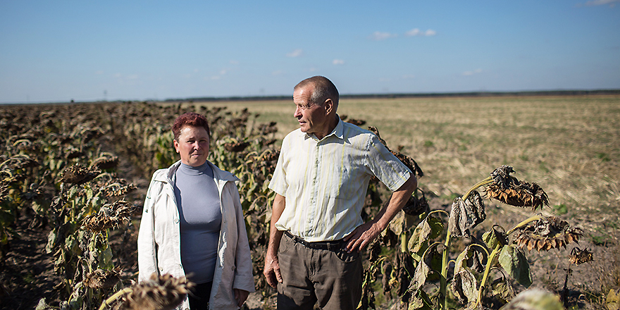 Anna Malashenko y su marido Vasyl en sus tierras cerca de la central de Chernóbil