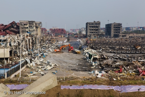 La ciudad de Tianjin tras la explosión.