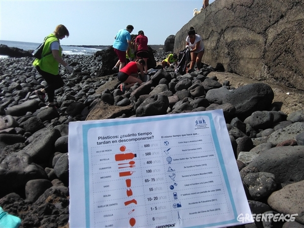 Voluntas recogen plástico en el sur de Tenerife, en la playa del Socorro en Güimar.