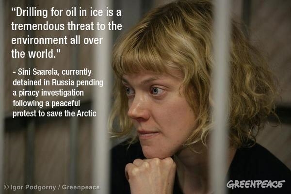  "La extracción de petróleo del Ártico es una gran amenaza para el medio ambiente en todo el mundo". Sini Saarela, activista 